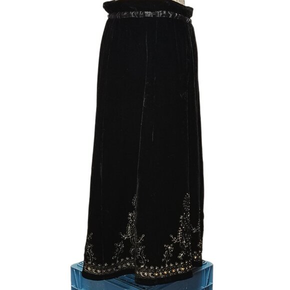 Carole Little Vintage 90s Black Velvet Beaded Midi Skirt 12 - Gypsy Boho Fall - Picture 2 of 8